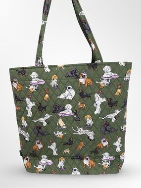 Vera Bradley Olive Green Quilted Tote with Dog Pattern